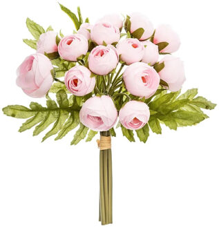 Atmosphera kunstbloemen - boeket - 18 mini camelia's - roze - 30 cm