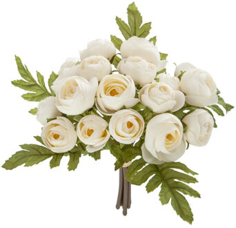 Atmosphera kunstbloemen - boeket - 18 mini camelia's - wit - 30 cm