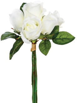 Atmosphera kunstbloemen - boeket - 7 rozen - wit - 30 cm