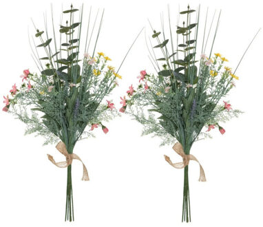 Atmosphera Kunstbloemen boeket Eucalyptus - 2x - 66 cm - Wilde bloemen - groen en kleur