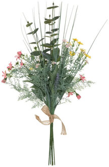 Atmosphera Kunstbloemen boeket Eucalyptus - 66 cm - Wilde bloemen - groen en kleur Multi