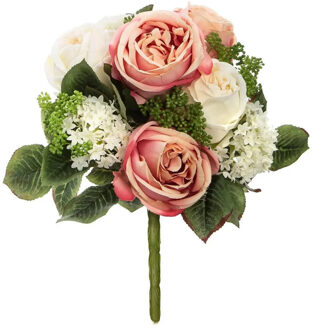 Atmosphera kunstbloemen boeket wit/roze rozen 35 cm