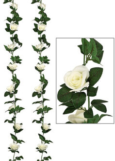Atmosphera Kunstbloemen slinger rozen - 2x - 230 cm - wit - decoratie - versiering