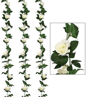 Atmosphera Kunstbloemen slinger rozen - 3x - 230 cm - wit - decoratie - versiering