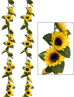 Atmosphera Kunstbloemen slinger zonnebloemen - 2x - 180 cm - geel/groen - decoratie - versiering