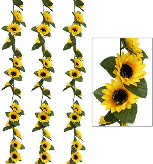 Atmosphera Kunstbloemen slinger zonnebloemen - 3x - 180 cm - geel/groen - decoratie - versiering