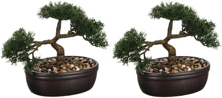 Atmosphera Kunstplant Bonsai boompje - Set van 2x stuks - 23 cm - in keramische - nepplant - boom