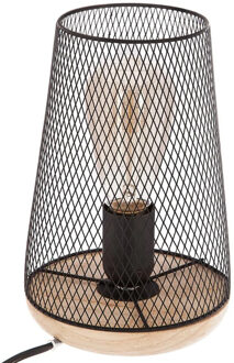 Atmosphera Lamp Van Metaal En Hout - H. 23 Cm - Zwart