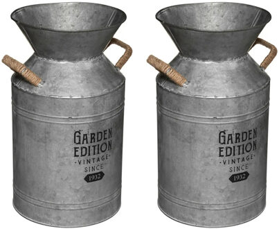 Atmosphera Melkbus vorm vaas/container - 2x stuks - Zink - zilvergrijs - 21 x 37 cm