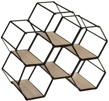 Atmosphera Metalen hexagon flessenrek/wijnrek voor 6 flessen 26 x 15 x 29,5 cm zwart - Wijnrekken