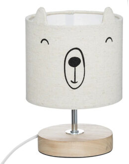 Atmosphera Nachtlampje beer - voor kinderen - grijs - linnen - D15 x 21 cm - Tafellamp/bureaulamp