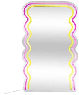 Atmosphera Neon Wandspiegel LED - golvend - kunststof - oplaadbaar - 38 x H60 cm