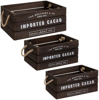 Atmosphera Opbergkisten set 3x stuks - hout - decoratief - vintage look - 35 x 25 x 15 cm