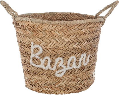 Atmosphera Opbergmand Bazar - rond - riet - naturel - 40 x 36 cm - opvouwbaar - decoratie mand