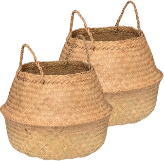Atmosphera Opbergmand Danilo - 2x - rond - riet - naturel - 40 x 41 cm - opvouwbaar - decoratie mand