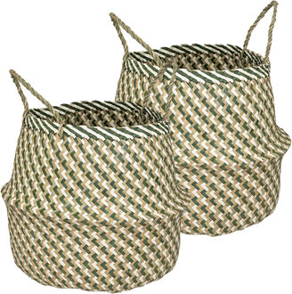 Atmosphera Opbergmand Elie - 2x - rond - riet - groen/bruin - 35 x 40 cm - opvouwbaar - decoratie mand