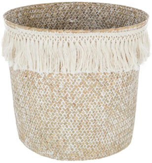Atmosphera Opbergmand Ibiza - rond - riet - wit - 26 x 24 cm - opvouwbaar - decoratie mand
