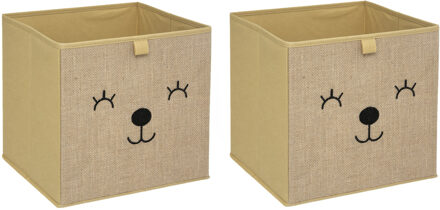 Atmosphera Opbergmand/kastmand beer- 2x - voor kinderen - karton/kunststof - bruin - 30 x 30 x 30 cm
