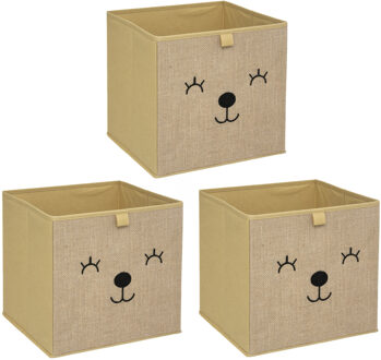 Atmosphera Opbergmand/kastmand beer- 3x - voor kinderen - karton/kunststof - bruin - 30 x 30 x 30 cm