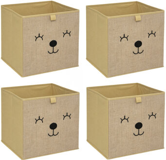 Atmosphera Opbergmand/kastmand beer- 4x - voor kinderen - karton/kunststof - bruin - 30 x 30 x 30 cm