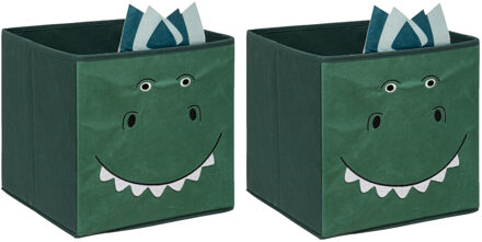 Atmosphera Opbergmand/kastmand dino - 2x - voor kinderen - karton/kunststof - groen - 30 x 30 cm - Opbergmanden