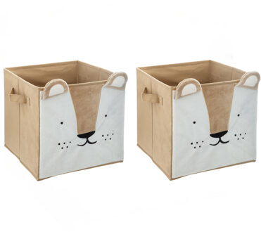 Atmosphera Opbergmand/kastmand leeuw - 2x - voor kinderen - karton/kunststof - bruin - 30 x 30 x 30 cm