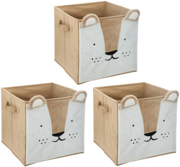 Atmosphera Opbergmand/kastmand leeuw - 3x - voor kinderen - karton/kunststof - bruin - 30 x 30 x 30 cm