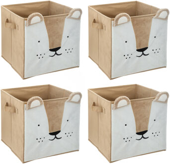 Atmosphera Opbergmand/kastmand leeuw - 4x - voor kinderen - karton/kunststof - bruin - 30 x 30 x 30 cm