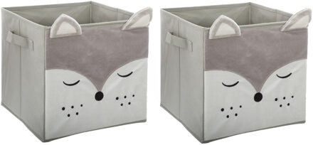 Atmosphera Opbergmand/kastmand vos - 2x - voor kinderen - karton/kunststof - grijs - 30 x 30 x 30 cm