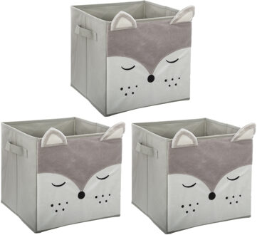 Atmosphera Opbergmand/kastmand vos - 3x - voor kinderen - karton/kunststof - grijs - 30 x 30 x 30 cm