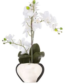 Atmosphera Orchidee bloem kunstplant - wit - H56 x B40 cm - in zilveren pot - Kunstplanten