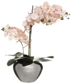 Atmosphera Orchidee bloemen kunstplant in zilveren bloempot - roze bloemen - H57 cm - Kunstplanten Zilverkleurig