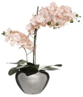 Atmosphera Orchidee bloemen kunstplant in zilveren bloempot - roze bloemen - H57 cm - Kunstplanten Zilverkleurig