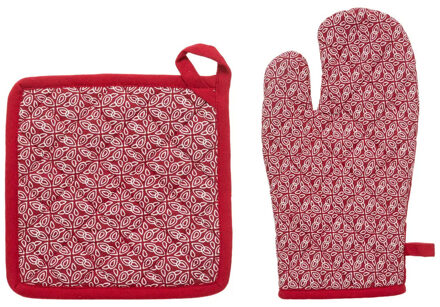 Atmosphera Ovenwant set met pannenlap - rood - katoen - 20 x 32 cm - chef - keukenbenodigdheden