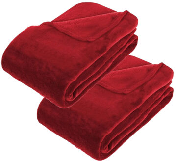 Atmosphera Plaid - 2x - rood - polyester - 180 x 230 cm - fleece deken - groot