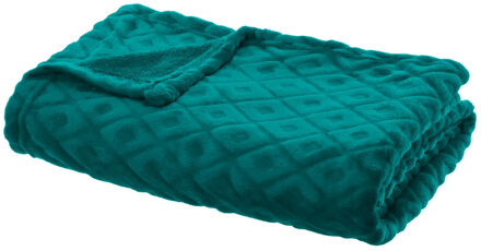 Atmosphera Plaid/bank deken Monnet - mediteraan blauw - 180 x 230 cm - polyester fleece - ruitmotief