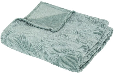 Atmosphera Plaid/bankdeken/bedsprei Leafes - ijsblauw - 180 x 230 cm - 2 persoons