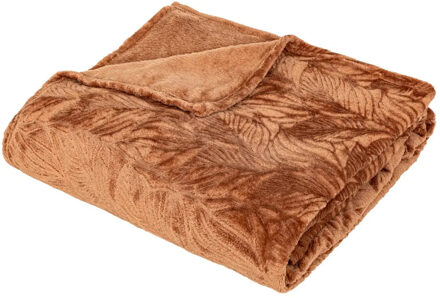 Atmosphera Plaid/bankdeken/bedsprei Leafes - terracotta - 180 x 230 cm - 2 persoons