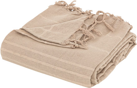 Atmosphera Plaid - beige - 230 x 250 cm - katoen - met franjes - kleed - dekentje