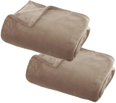 Atmosphera Plaid deken - 2x - beige - polyester - 125 x 150 cm - Bankdeken - Fleece plaid