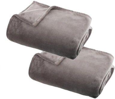 Atmosphera Plaid deken - 2x - grijs - polyester - 125 x 150 cm - Bankdeken - Fleece plaid