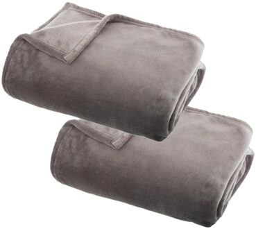Atmosphera Plaid deken - 2x - grijs - polyester - 130 x 180 cm - Bankdeken - Fleece plaid
