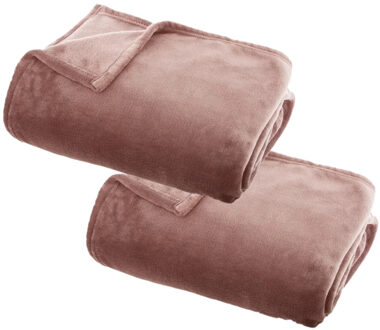 Atmosphera Plaid deken - 2x - oud roze - polyester - 130 x 180 cm - Bankdeken - Fleece plaid