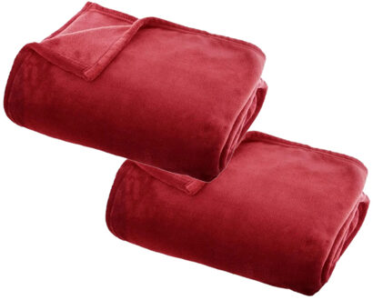 Atmosphera Plaid deken - 2x - rood - polyester - 130 x 180 cm - Bankdeken - Fleece plaid