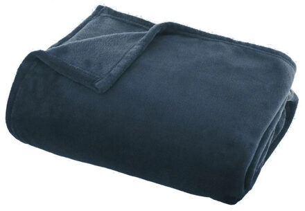 Atmosphera Plaid deken - denim blauw - polyester - 130 x 180 cm - Bankdeken - Fleece plaid