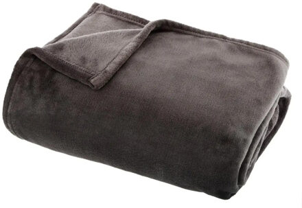 Atmosphera Plaid deken - donkergrijs - polyester - 125 x 150 cm - Bankdeken - Fleece plaid