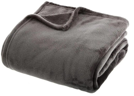 Atmosphera Plaid deken - donkergrijs - polyester - 130 x 180 cm - Bankdeken - Fleece plaid