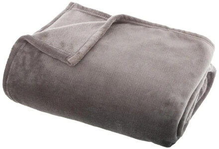 Atmosphera Plaid deken - grijs - polyester - 130 x 180 cm - Bankdeken - Fleece plaid