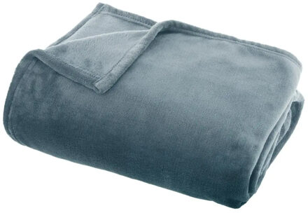 Atmosphera Plaid deken - ijsblauw - polyester - 125 x 150 cm - Bankdeken - Fleece plaid
