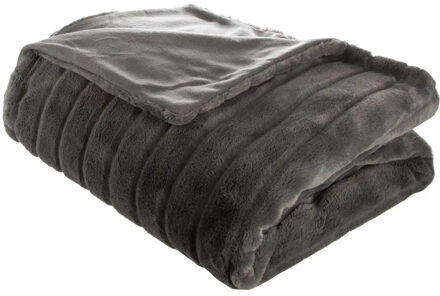 Atmosphera Plaid/deken Manoir - donker grijs - 180 x 230 cm - polyester